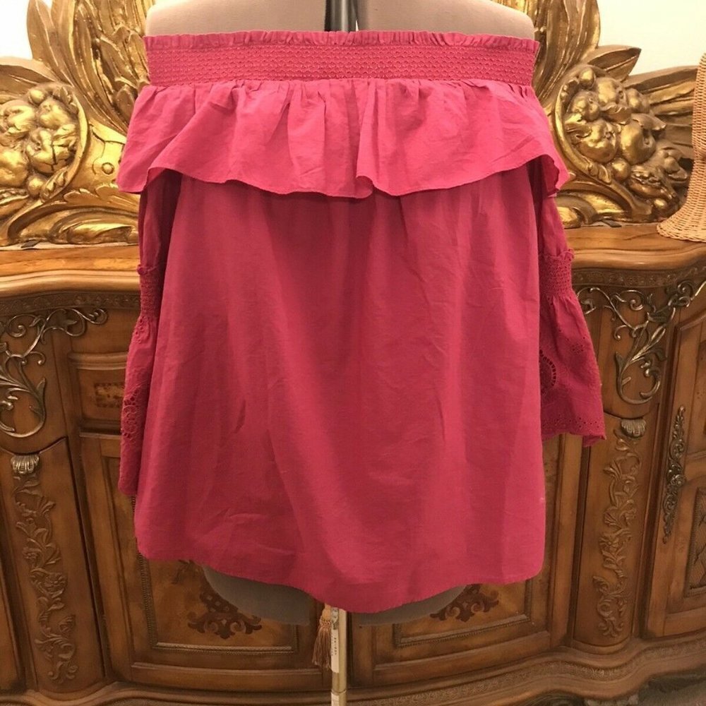 A.N.A.Off Shoulder Eyelet BoHo Blouse Hippie Top Peasant Blouse Sz XL B3